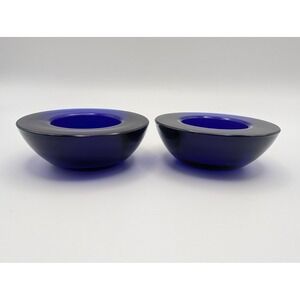 Set of 2 Cobalt Blue Glass Tealight Candle Holders 3" x 1"